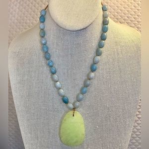 GEORGE Faceted Green Quartz and Blue Larimar Beaded Necklace